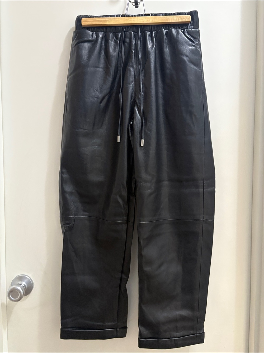 Evereve Black Faux Leather Jogger Pants